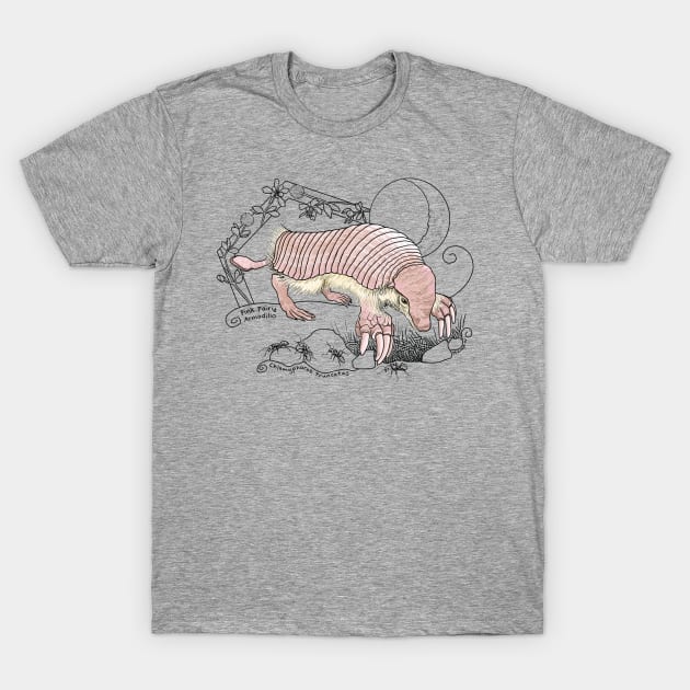 A Pink Fairy Armadillo under the moon - green background T-Shirt by mernstw